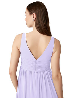 Azazie Yetta Maternity Bridesmaid Dresses A-Line V-Neck Gathered Chiffon Floor-Length Dress image3