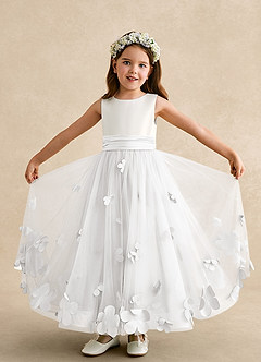 Azazie Vi Vestidos de florista Vestido Branco de Tule de Linha A com Sem mangas image5