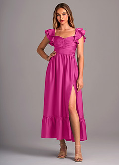 Azazie Anaya Bridesmaid Dresses Fuchsia A-Line Sweetheart Neckline Stretch Satin Convertible Dress image5