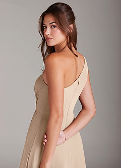 Azazie Brooke 신부 들러리 드레스 A라인 한쪽 어깨 쉬폰 발목 길이 드레스 image6