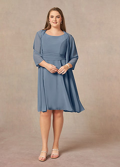 Azazie Shirley Mère de la mariée Robes Robe Trapèze en Mousseline de soie Plissé Scoop Violet Crépusculaire image8