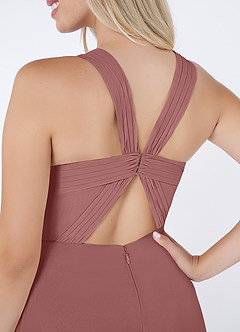 Azazie Jane Final Sale Desert Rose A-Line V-Neck Pleated Chiffon Dress image5