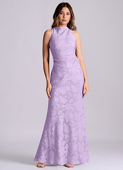 Azazie Evadne Final Sale Lilac Sheath Pleated Floral Burnout Dress image1