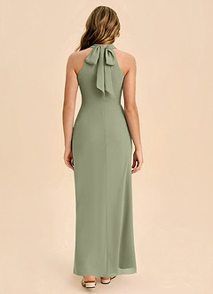 Azazie Doretta Junior Dusty Sage Sheath Pleated Chiffon Dress image2