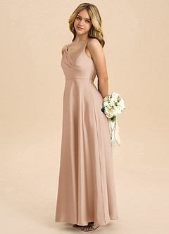 Azazie Bug Junior Robe Trapèze en Satin extensible Plissée Rose Perle image7