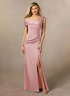 Azazie Laramie Mère de la mariée Robes Robe Sirène en Satin extensible Plissée Rose Poudré image1