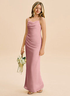 Azazie Mai Junior Vestido de Rosa Polvorienta de Gasa de Corte Recto con Plisado image1