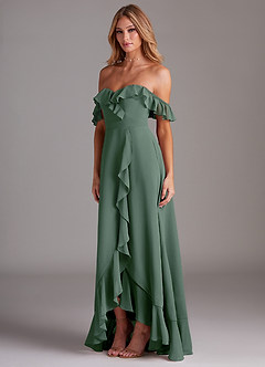 Azazie Lyra Bridesmaid Dresses Eucalyptus A-Line Chiffon Convertible Dress image5