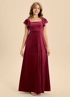 Azazie Bondi Junior Burgundy A-Line Bow Velvet Dress image5