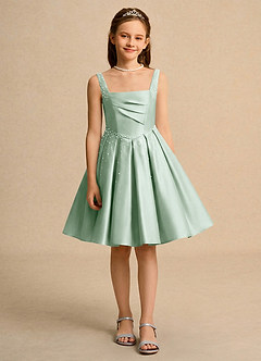 Azazie Jello vestidos de niña de las flores Vestido de Agave de Satin Mate de Princesa con Plisado image1