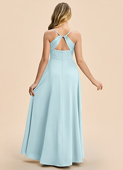 Azazie Gia Junior Robe Trapèze en Satin extensible Plissé Bleu Nuage image2