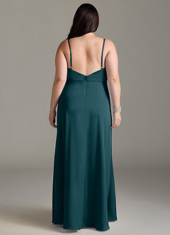 Azazie Brielle Bridesmaid Dresses Pine A-Line Cowl Spaghetti Straps Stretch Satin Dress image7