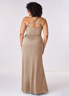 Barbie ♥ Azazie Bridesmaid Dresses Taupe Mermaid Pleated Stretch Satin Dress image7