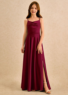 Azazie Coconut Girls Formal Sukienki dla dziewczynek sypiących kwiaty Linia A Pofałdowany Satyna elastyczna Długość podłogi Sukienka image1