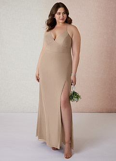 Azazie Becca Bridesmaid Dresses Taupe Sheath V-Neck Chiffon Dress image7