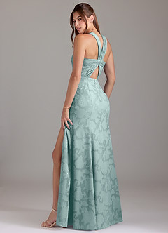 Azazie Rue Bridesmaid Dresses Mist A-Line Pleated Floral Burnout Dress image2