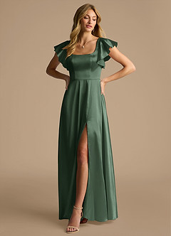 Azazie Bondi Bridesmaid Dresses Eucalyptus A-Line Bow Metallic Satin Dress image4