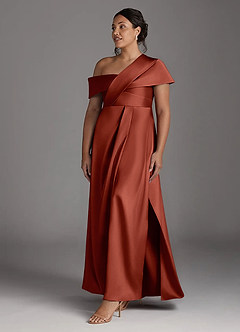 Azazie Milton Mother of the Bride Dresses Terracotta A-Line Pleated Stretch Satin Dress image11