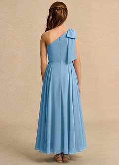 Azazie Guppy Junior Formal Abiti da Ragazza di Fiori Abito A-Line in Chiffon Monospalla Blu Acciaio image2