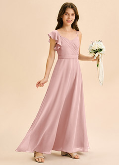 Azazie Kelsea Junior Abito A-Line in Chiffon Increspato Rosa Cipria image1