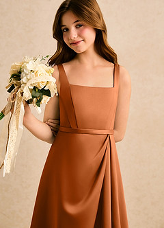 Azazie Emiko Girls Formal Flower Girl Dresses Copper A-Line Pleated Matte Satin Dress image5