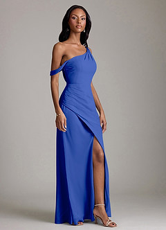 Azazie Madelyn Bridesmaid Dresses Royal Blue Mermaid One Shoulder Chiffon Convertible Dress image3