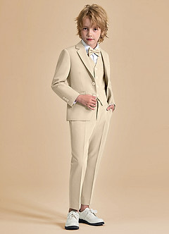 front Oliver Boys Tan 5-Piece Suit With Bow Tie