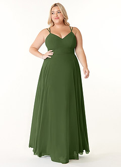 Azazie Janine Bridesmaid Dresses Olive A-Line V-Neck Chiffon Dress image6