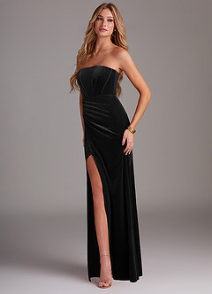 Azazie Larisa Probar vestidos en casa Vestido de Negro de terciopelo de Corte Recto Convertible con Sin tirantes image4