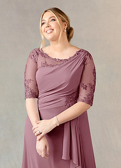 Azazie Dionysus Mother of the Bride Dresses Vintage Mauve A-Line Boatneck Lace Chiffon Dress image10