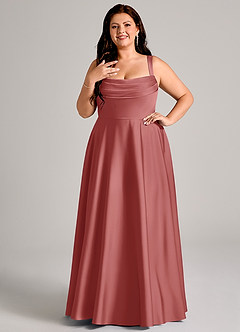 Azazie Shaude Bridesmaid Dresses Antique Rose A-Line Pleated Stretch Satin Dress image8