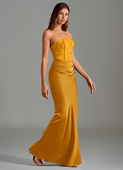 Azazie Emilia Bridesmaid Dresses Butterscotch Mermaid Strapless Stretch Satin Dress image3