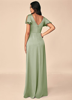 Azazie Soren Bridesmaid Dresses Dusty Sage A-Line Pleated Stretch Satin Dress image2