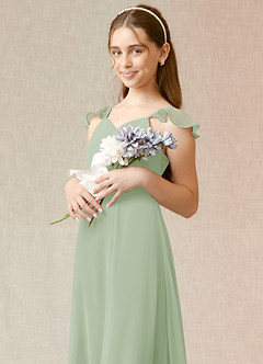 Azazie Everett Junior Vestido de Salvia Polvorienta de Gasa de Corte En A image6