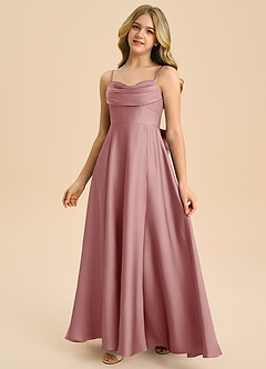 Azazie Bear Junior Vestido de Rosa Polvorienta de Satén Elástico de Corte en A con Escote de Corazón image4