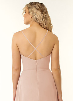 Azazie Naeem Robes de demoiselle d'honneur Robe Trapèze en Mousseline de soie Col V à volants Rose Perle image6