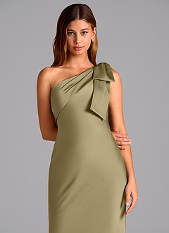 Azazie Yuanna Jurken voor bruidsmeisjes Jurk van Stretch Satijn met Zeemeermin One-Shoulder Mosgroen image7