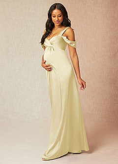 Azazie Rhea Maternity Bridesmaid Dresses A-Line Off-The-Shouler Pleated Stretch Satin Floor-Length Dress image3
