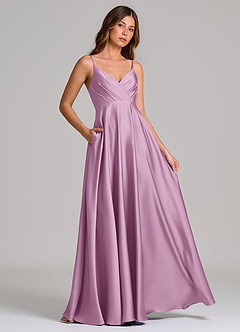 Azazie Amani Bridesmaid Dresses Wisteria A-Line Pleated Stretch Satin Dress image4