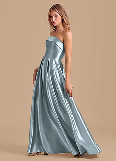 Azazie Lucienne Bridesmaid Dresses Dusty Blue A-Line Pleated Metallic Satin Dress image6