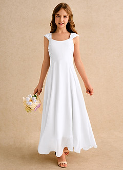 Azazie Oasis Girls Formal Venta Final Vestido de Blanco de Gasa de Corte en A con Plisado image3