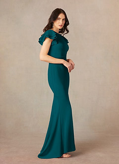 Azazie Peppermint Mother of the Bride Dresses Peacock Mermaid Scoop Ruched Stretch Crepe Dress image2