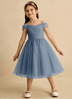 Azazie Lila Girls Formal Robe Demoiselle D'honneur Fillette Robe Trapèze en Tulle Épaule décolletée Violet Crépusculaire image3