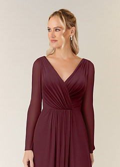 Azazie Teraso Mother of the Bride Dresses Cabernet A-Line Pleated Mesh Dress image4