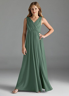 Azazie Tanicia Junior Jurk van Mesh met A-Lijn Eucalyptus image3