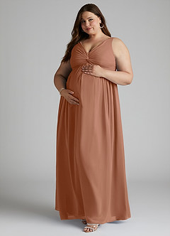 Azazie Yetta Maternity Bridesmaid Dresses A-Line V-Neck Gathered Chiffon Floor-Length Dress image9