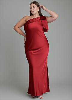 Azazie Yuanna Bridesmaid Dresses Scarlet Mermaid One Shoulder Stretch Satin Dress image11