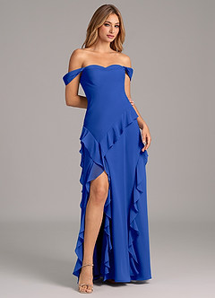 Azazie Sloane Robes de demoiselle d'honneur Robe Trapèze en Mousseline de soie Encolure en Forme de Cœur Bleu Roi image4