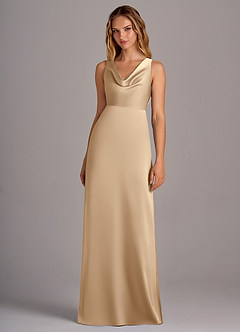Azazie Wrenlee Bridesmaid Dresses Champagne A-Line Stretch Satin Dress image4