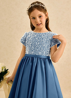 Azazie Cashew Flower Girl Dresses Twilight Ball-Gown with Sleeves Matte Satin Dress image6
